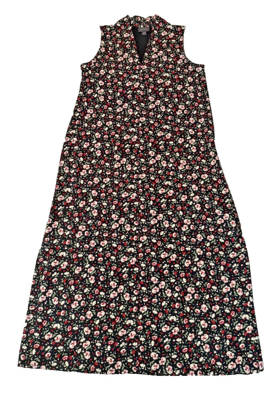 J. Jill Maxi Long Dress S Petite Floral Sleeveless Black Stretch V-Neck